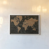 Map of the World Industrial No Words by Sue Schlabach. shown as a paper print in a white frame. Available as a archival giclee rolled canvas, fine art paper, or poster print. SKU 69829i.