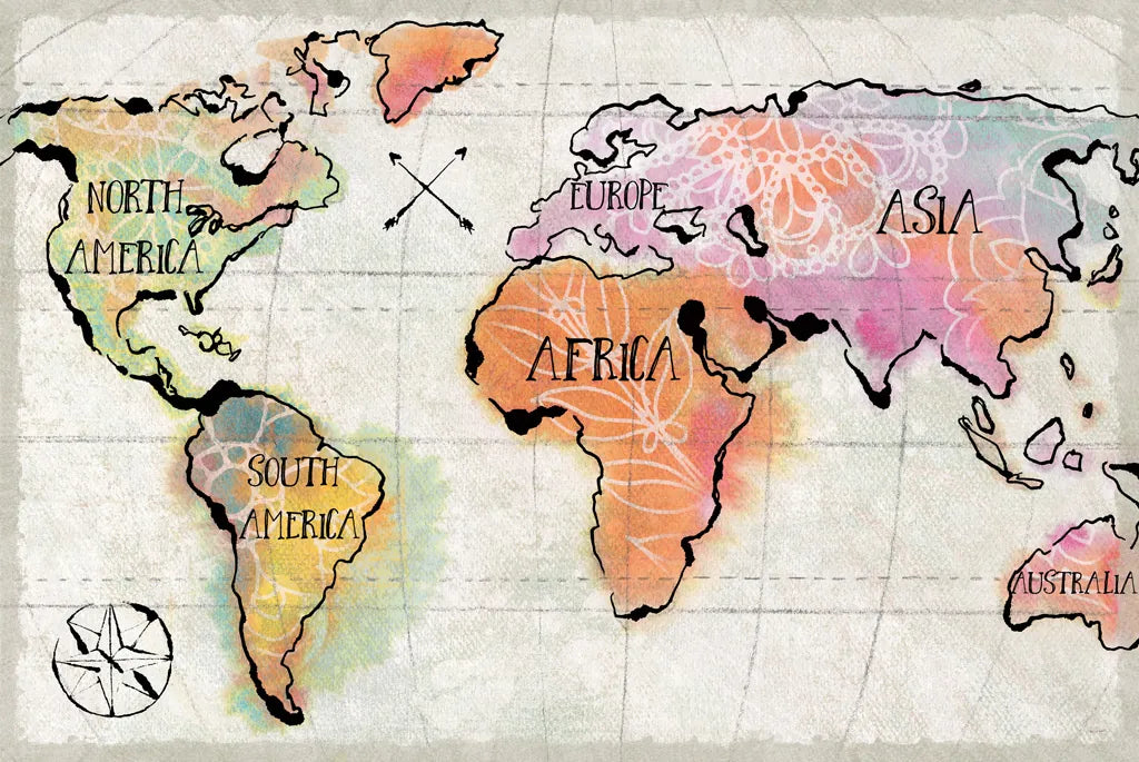 Mapped Continents I Neutral by Sue Schlabach. SKU 46876i. Archival Giclee Fine art print for wall decor.