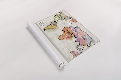 Mapped Continents I Neutral by Sue Schlabach. shown as a rolled paper print. Available as archival giclee rolled canvas, fine art paper, or poster print. SKU 46876i.