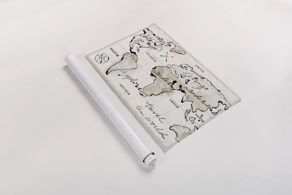 Mapped Shorelines I Light Neutral Crop by Sue Schlabach. shown as a rolled paper print. Available as archival giclee rolled canvas, fine art paper, or poster print. SKU 38802i.