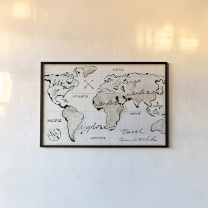 Mapped Shorelines I Light Neutral Crop by Sue Schlabach. shown as a paper print in a black flame. Available as a archival giclee rolled canvas, fine art paper, or poster print. SKU 38802i.