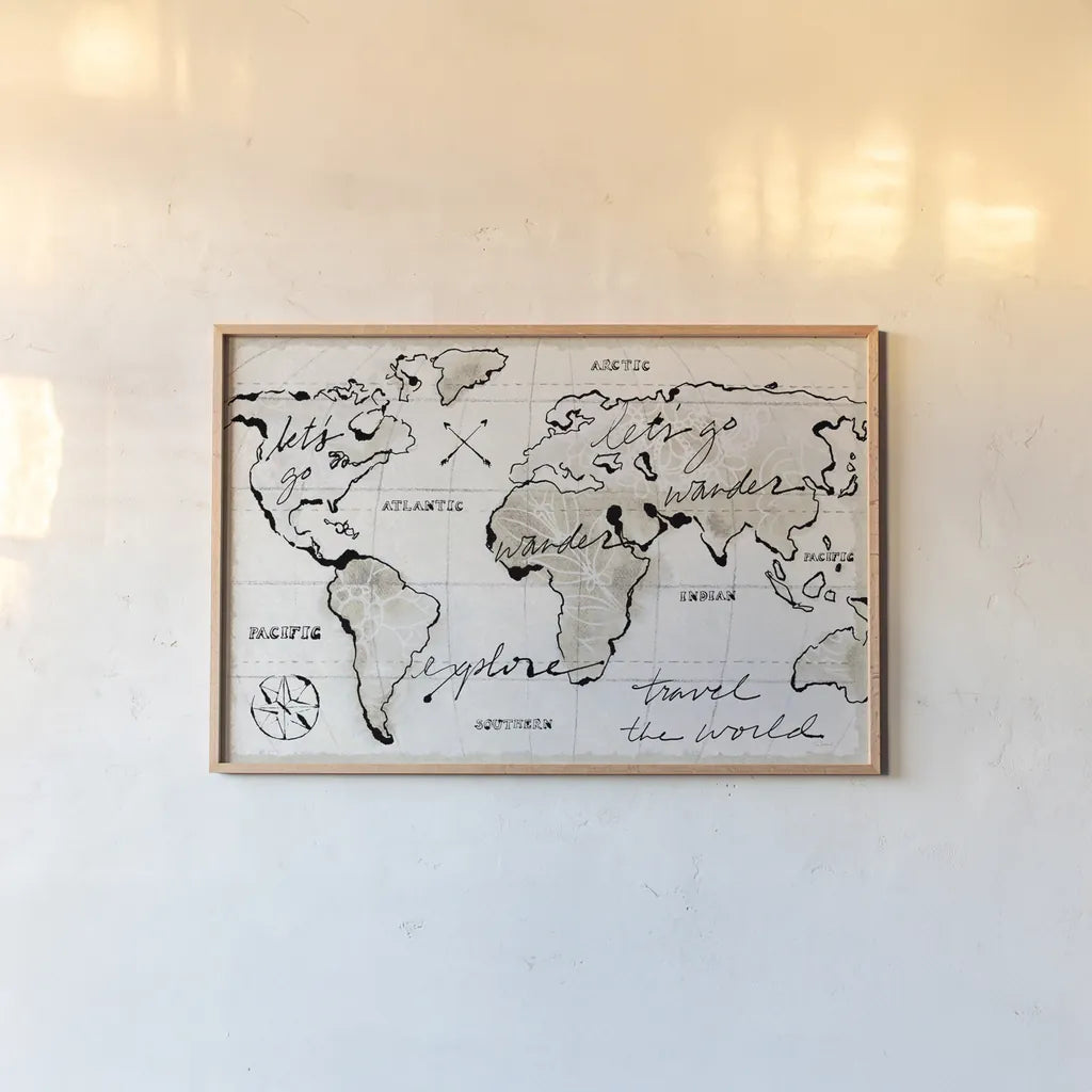 Mapped Shorelines I Light Neutral Crop by Sue Schlabach. shown as a paper print in a natural frame. Available as a archival giclee rolled canvas, fine art paper, or poster print. SKU 38802i.