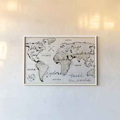 Mapped Shorelines I Light Neutral Crop by Sue Schlabach. shown as a paper print in a white frame. Available as a archival giclee rolled canvas, fine art paper, or poster print. SKU 38802i.