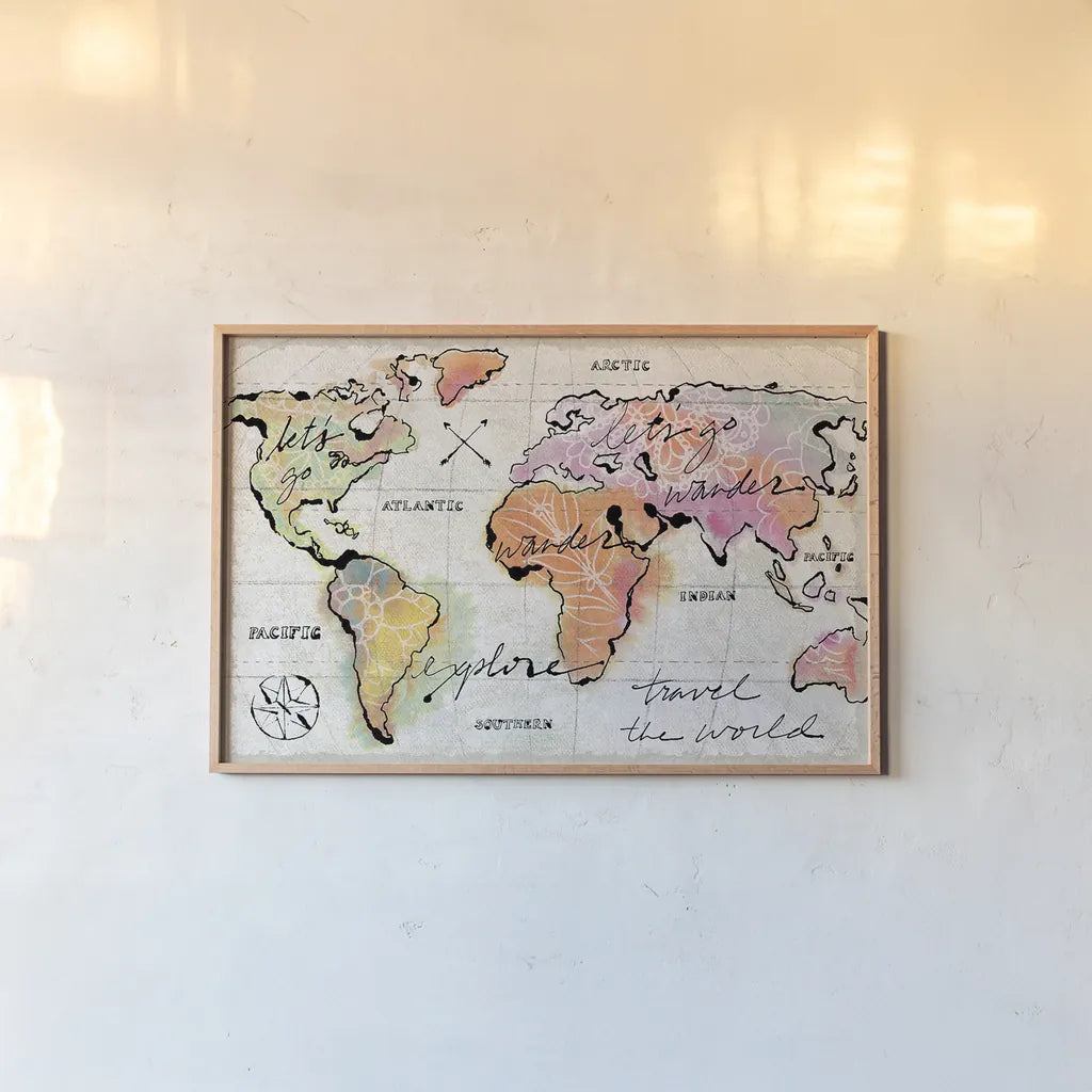 Mapped Shorelines I Neutral Crop by Sue Schlabach. shown as a paper print in a natural frame. Available as a archival giclee rolled canvas, fine art paper, or poster print. SKU 23830i.