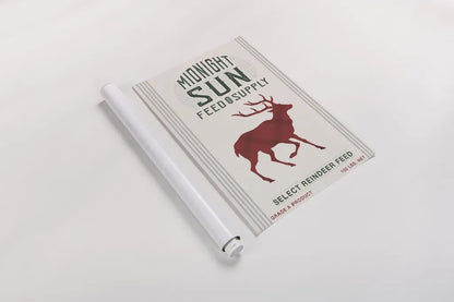 Midnight Sun Reindeer Feed v2 by Sue Schlabach. shown as a rolled paper print. Available as archival giclee rolled canvas, fine art paper, or poster print. SKU 65048h.