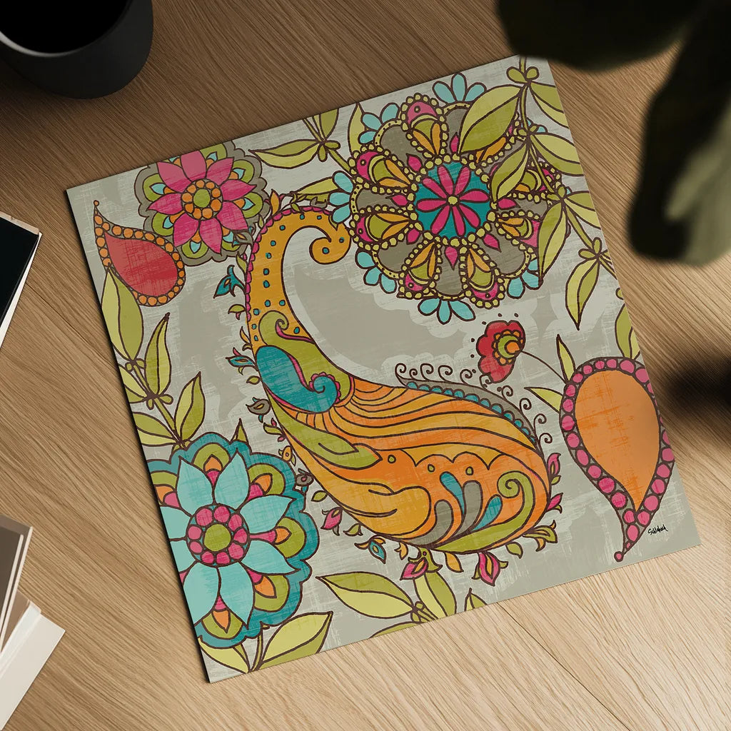 Mod Paisley I by Sue Schlabach. Shown as a detailed flat fine art print, highlighting archival giclee quality. Available as an archival giclee rolled canvas, fine art paper, or poster print. SKU 23314a.