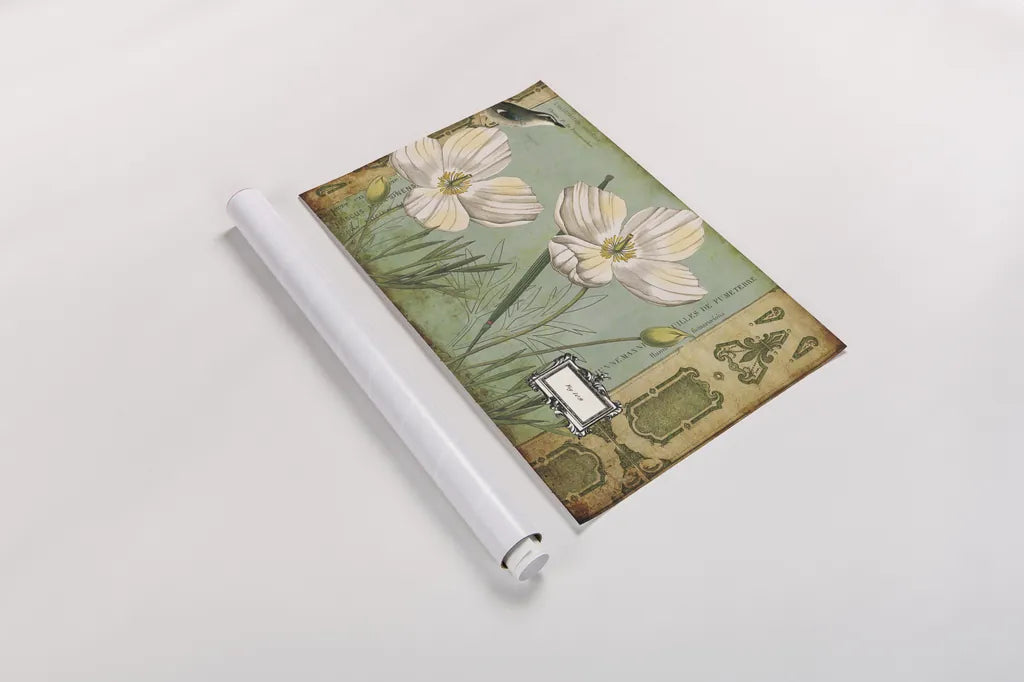 Modern Curiosity Poppies by Sue Schlabach. shown as a rolled paper print. Available as archival giclee rolled canvas, fine art paper, or poster print. SKU 31788i.