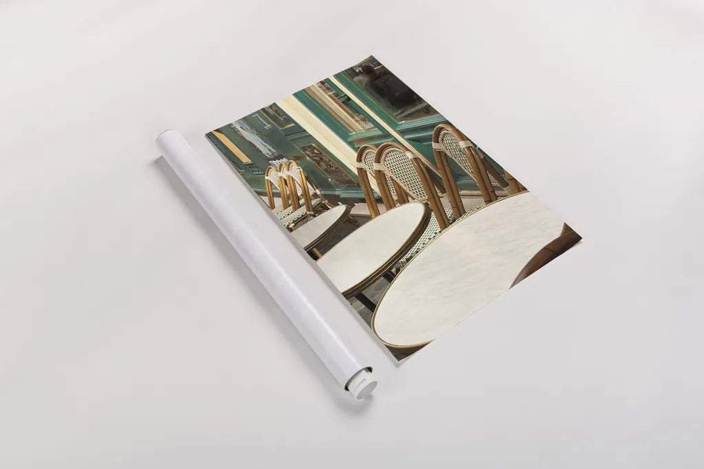 Montmartre Cafe by Sue Schlabach. shown as a rolled paper print. Available as archival giclee rolled canvas, fine art paper, or poster print. SKU 26499h.