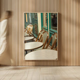 Montmartre Cafe by Sue Schlabach. shown as over sized large wall art. Available as an archival giclee rolled canvas, fine art paper, or poster print. SKU 26499h.
