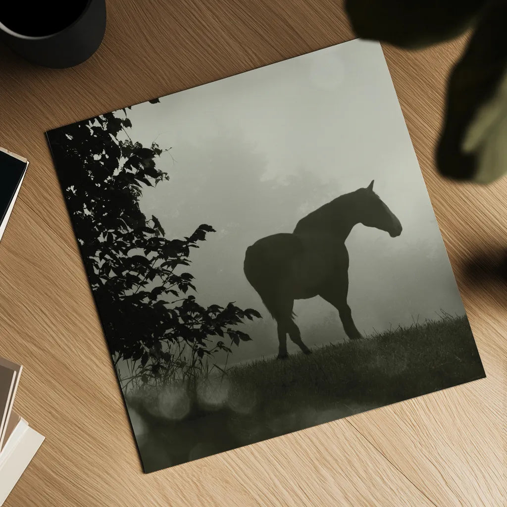 Morning Meadow Horses II by Sue Schlabach. Shown as a detailed flat fine art print, highlighting archival giclee quality. Available as an archival giclee rolled canvas, fine art paper, or poster print. SKU 44570a.