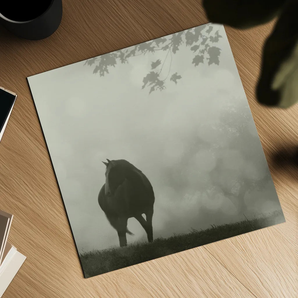 Morning Meadow Horses III by Sue Schlabach. Shown as a detailed flat fine art print, highlighting archival giclee quality. Available as an archival giclee rolled canvas, fine art paper, or poster print. SKU 44571a.