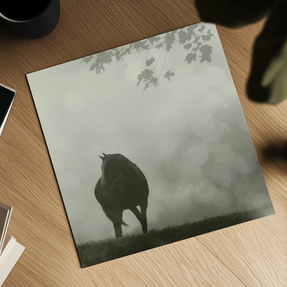 Morning Meadow Horses III by Sue Schlabach. Shown as a detailed flat fine art print, highlighting archival giclee quality. Available as an archival giclee rolled canvas, fine art paper, or poster print. SKU 44571a.