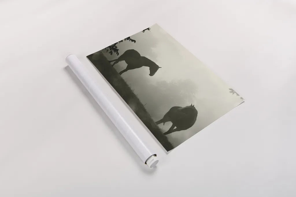 Morning Meadow Horses IV by Sue Schlabach. shown as a rolled paper print. Available as archival giclee rolled canvas, fine art paper, or poster print. SKU 101288i.