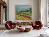 Mountain Garden by Sue Schlabach. Shown as extra-large giant wall art in a modern living room. Available as an archival giclee rolled canvas, fine art paper, or poster print. SKU 38102a.