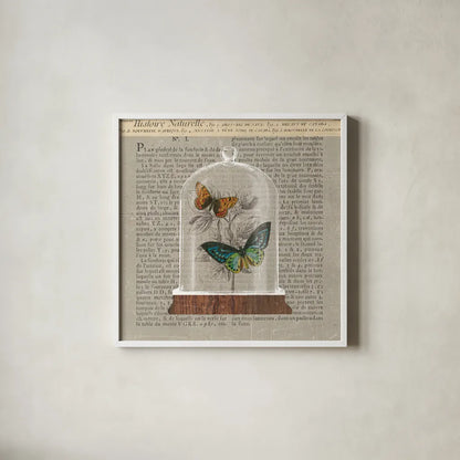 Nature Under Glass Newsprint II by Sue Schlabach. Shown in a crisp white glass frame for a clean and minimalist style. Available as an archival giclee rolled canvas, fine art paper, or poster print. SKU 44734a.