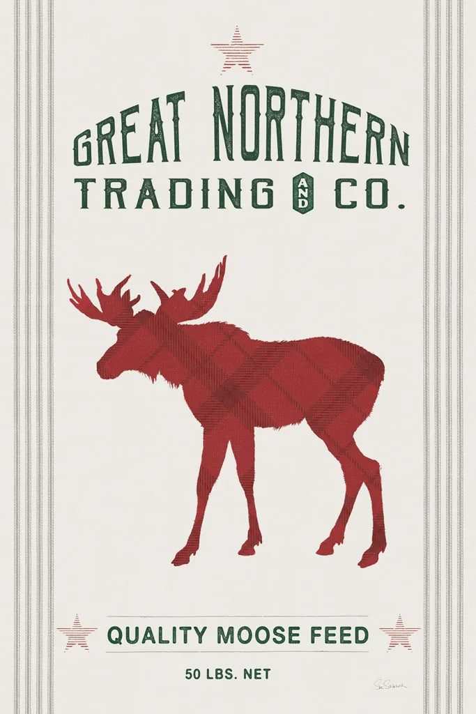 Northern Trading Moose Feed v2 by Sue Schlabach. SKU 65049h. Archival Giclee Fine art print for wall decor.