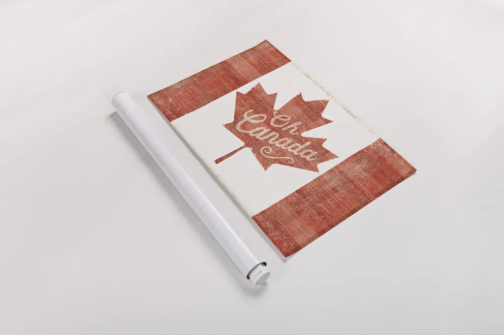 Oh Canada Flag by Sue Schlabach. shown as a rolled paper print. Available as archival giclee rolled canvas, fine art paper, or poster print. SKU 30820i.