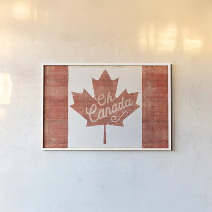 Oh Canada Flag by Sue Schlabach. shown as a paper print in a white frame. Available as a archival giclee rolled canvas, fine art paper, or poster print. SKU 30820i.