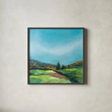 On the Cusp of October by Sue Schlabach. Shown in a sleek black glass frame for a contemporary gallery look. Available as an archival giclee rolled canvas, fine art paper, or poster print. SKU 75869a.
