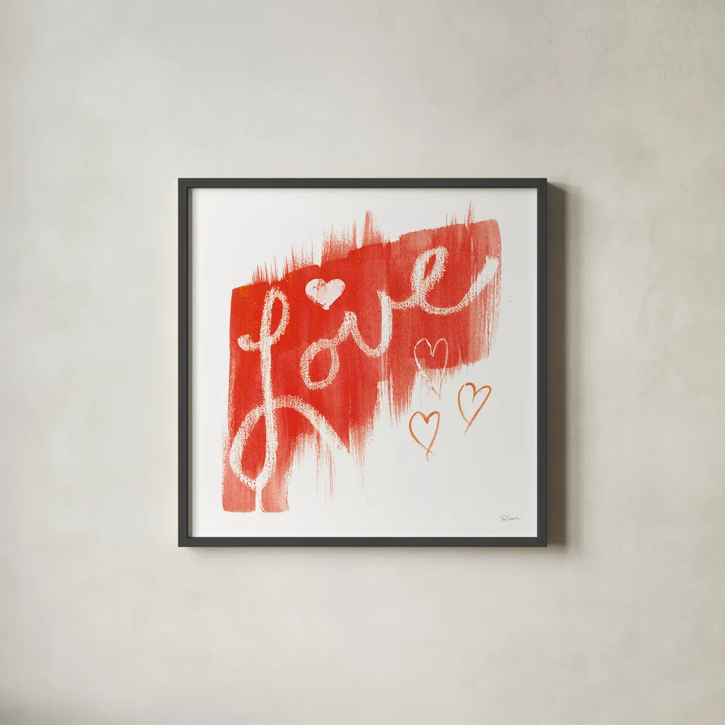 Painted Love by Sue Schlabach. Shown in a sleek black glass frame for a contemporary gallery look. Available as an archival giclee rolled canvas, fine art paper, or poster print. SKU 49995a.