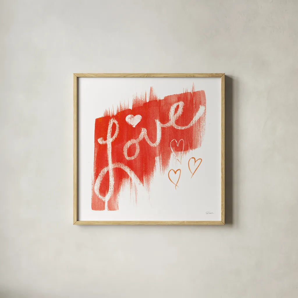 Painted Love by Sue Schlabach. Shown in a natural wood glass frame for a timeless modern aesthetic. Available as an archival giclee rolled canvas, fine art paper, or poster print. SKU 49995a.