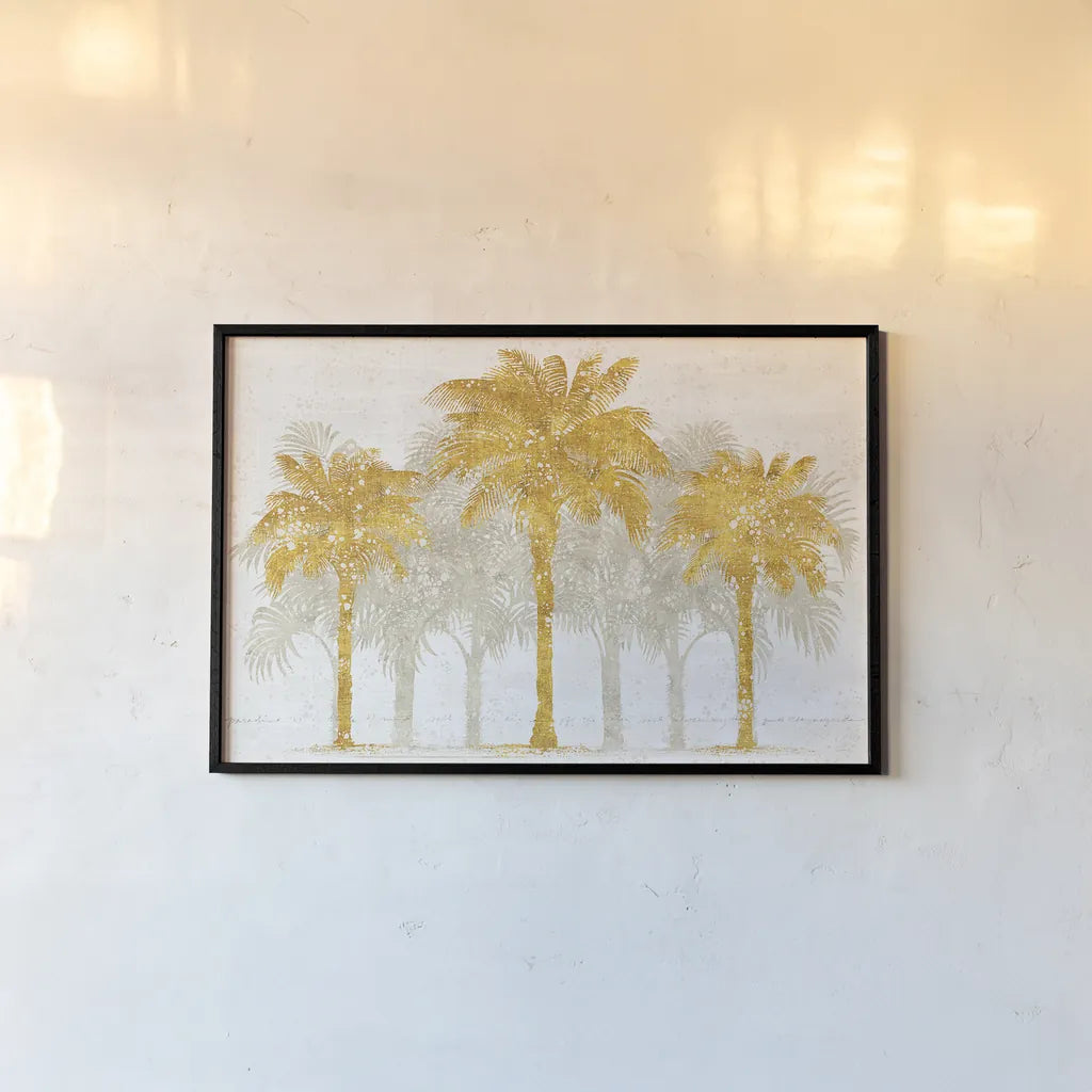 Palm Coast I by Sue Schlabach. shown as a paper print in a black flame. Available as a archival giclee rolled canvas, fine art paper, or poster print. SKU 30521i.