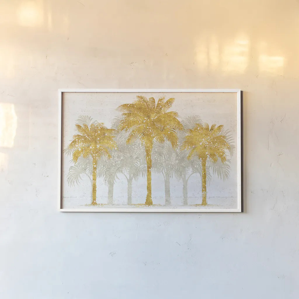 Palm Coast I by Sue Schlabach. shown as a paper print in a white frame. Available as a archival giclee rolled canvas, fine art paper, or poster print. SKU 30521i.