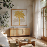 Palm Coast II by Sue Schlabach. Shown in a natural wood frame in a cozy modern living room. Available as an archival giclee rolled canvas, fine art paper, or poster print. SKU 30522a.