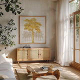 Palm Coast III by Sue Schlabach. Shown in a natural wood frame in a cozy modern living room. Available as an archival giclee rolled canvas, fine art paper, or poster print. SKU 20883a.