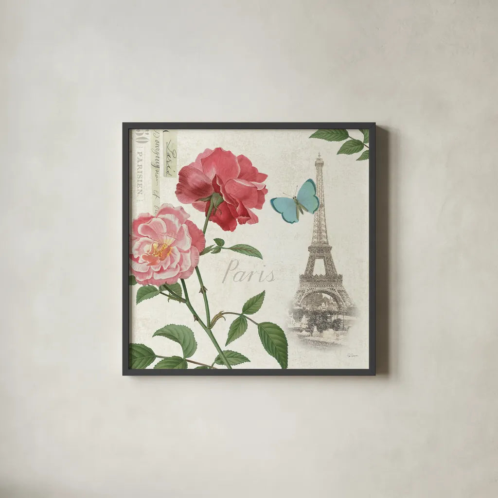 Paris Arbor II by Sue Schlabach. Shown in a sleek black glass frame for a contemporary gallery look. Available as an archival giclee rolled canvas, fine art paper, or poster print. SKU 36848a.