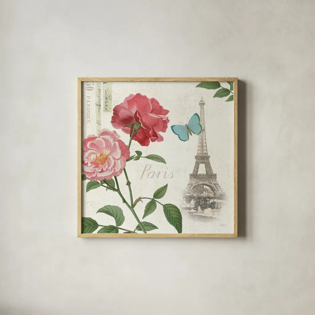 Paris Arbor II by Sue Schlabach. Shown in a natural wood glass frame for a timeless modern aesthetic. Available as an archival giclee rolled canvas, fine art paper, or poster print. SKU 36848a.
