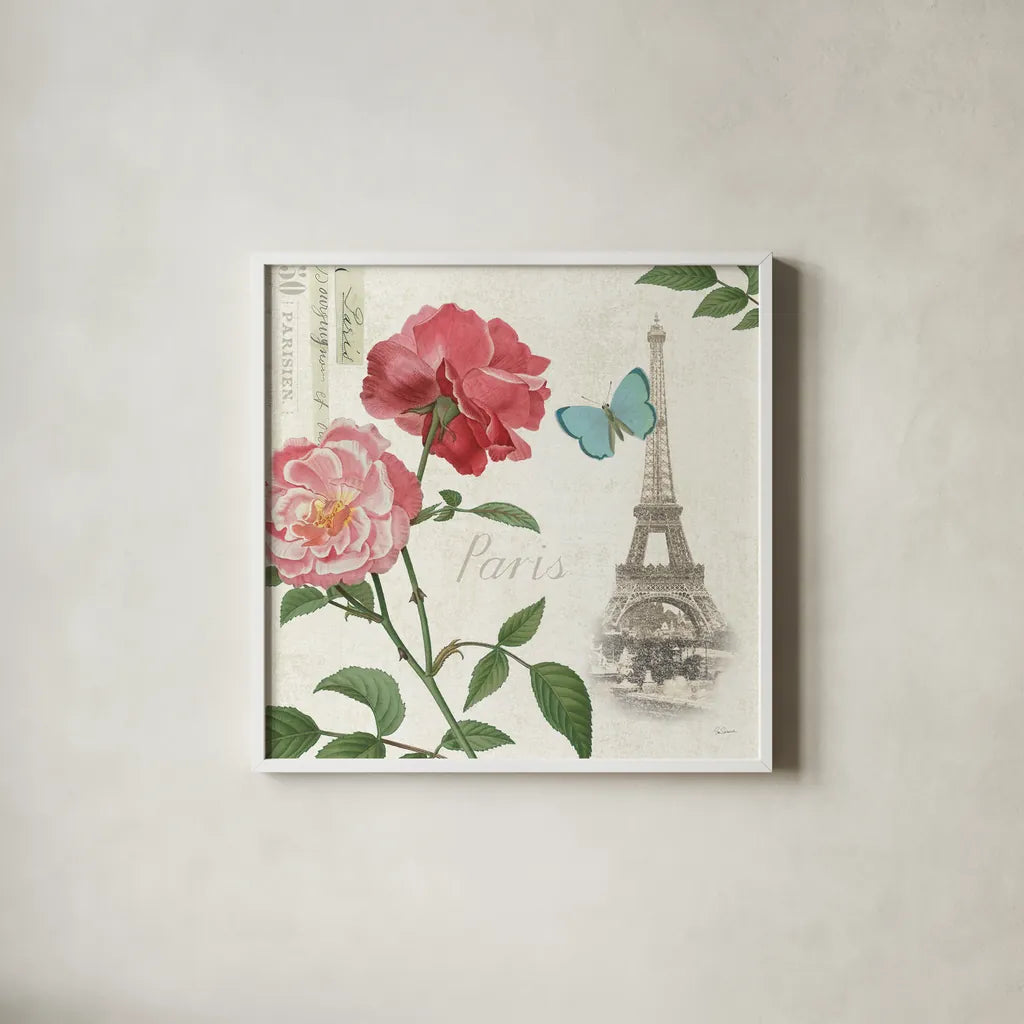 Paris Arbor II by Sue Schlabach. Shown in a crisp white glass frame for a clean and minimalist style. Available as an archival giclee rolled canvas, fine art paper, or poster print. SKU 36848a.