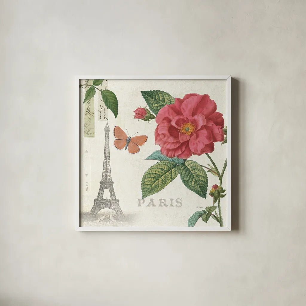 Paris Arbor III by Sue Schlabach. Shown in a crisp white glass frame for a clean and minimalist style. Available as an archival giclee rolled canvas, fine art paper, or poster print. SKU 36849a.