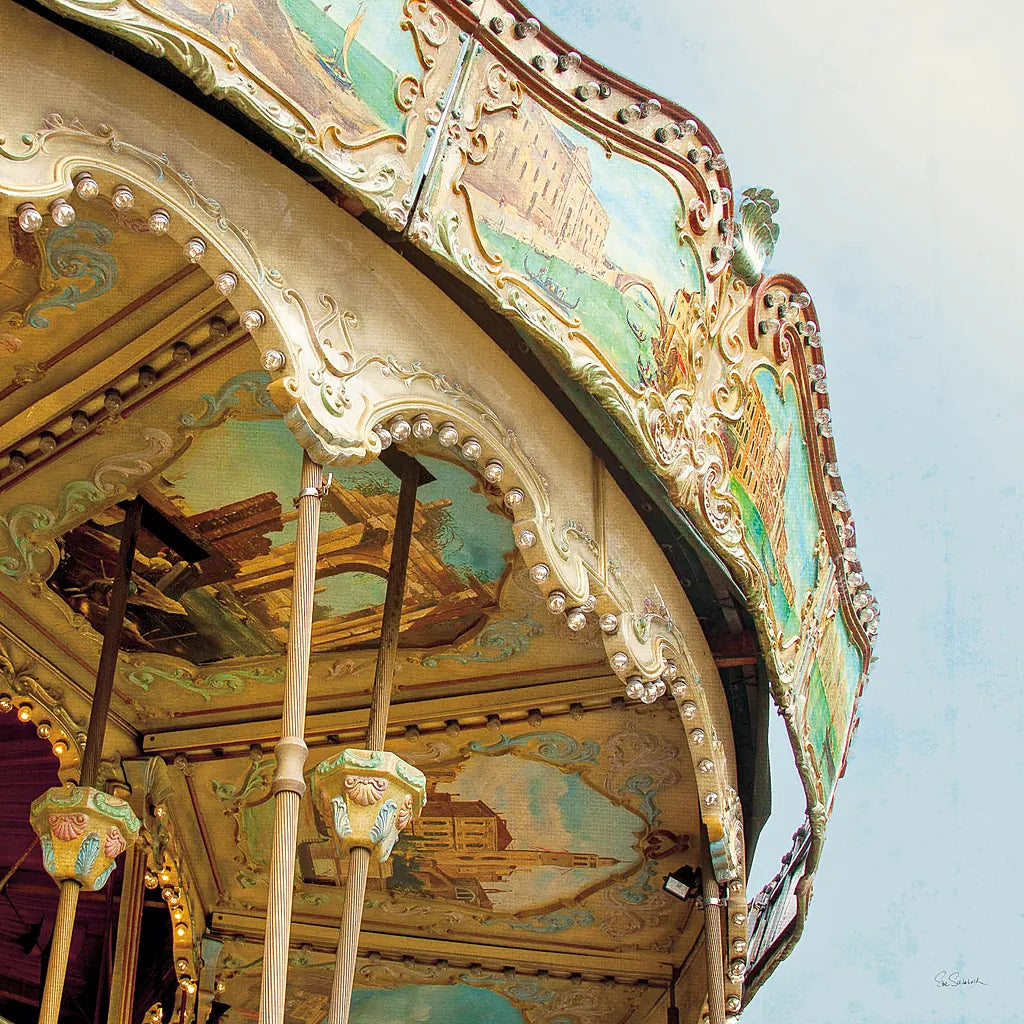 Paris Carousel I Aged by Sue Schlabach. SKU 34160a. Archival Giclee Fine art print for wall decor.
