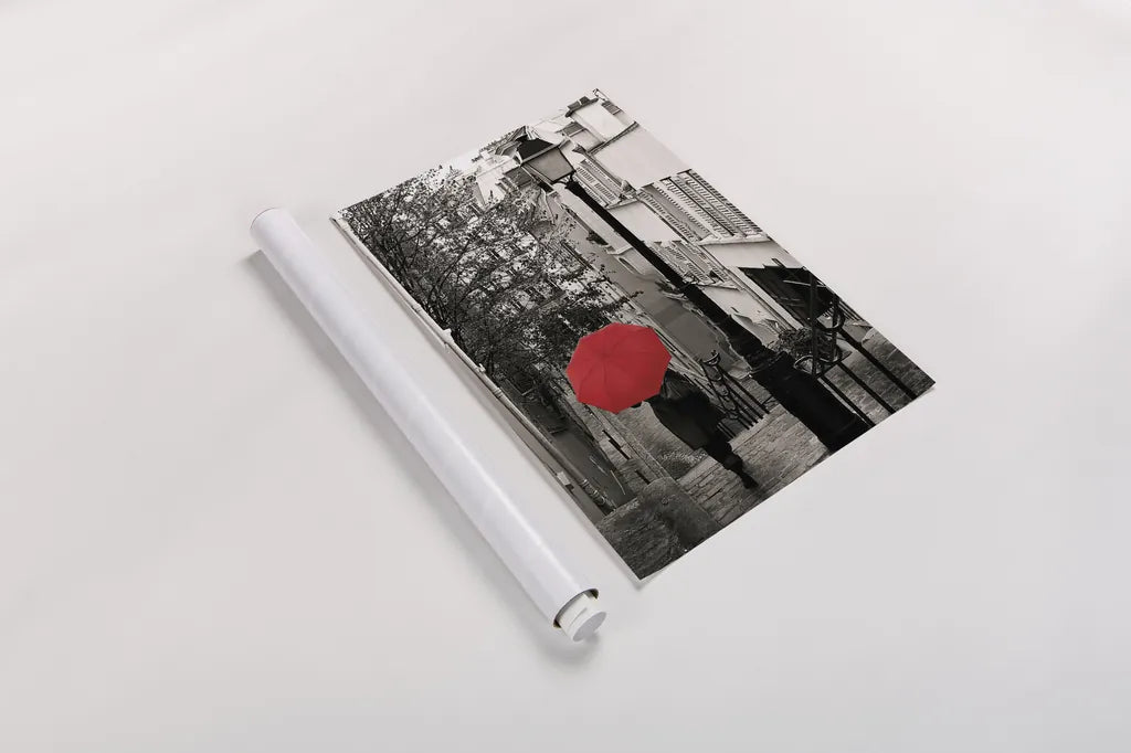 Paris Stroll II BW v2 by Sue Schlabach. shown as a rolled paper print. Available as archival giclee rolled canvas, fine art paper, or poster print. SKU 44746h.