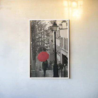 Paris Stroll II BW v2 by Sue Schlabach. shown as a paper print in a white frame. Available as a archival giclee rolled canvas, fine art paper, or poster print. SKU 44746h.