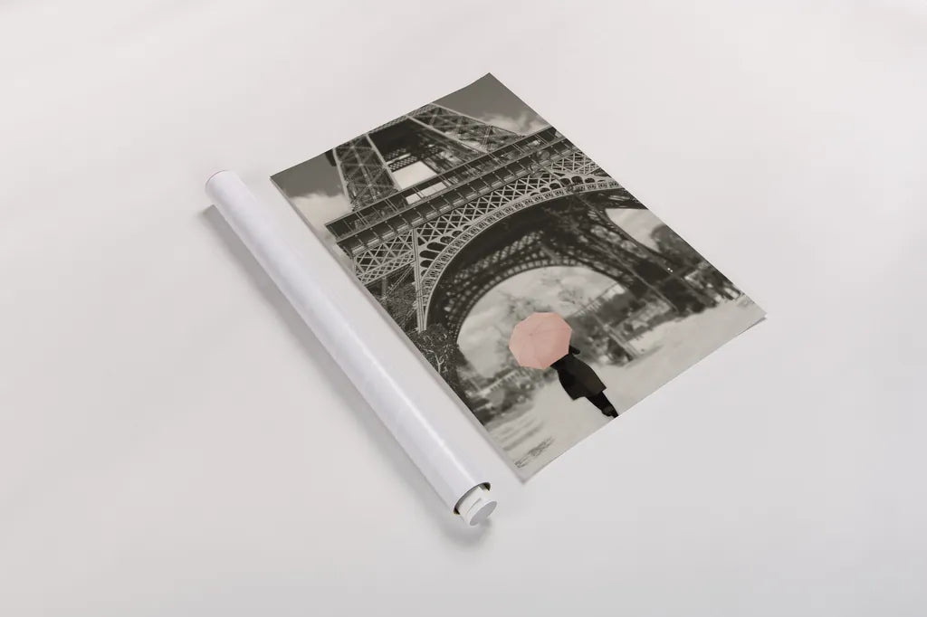 Paris in the Rain II by Sue Schlabach. shown as a rolled paper print. Available as archival giclee rolled canvas, fine art paper, or poster print. SKU 41084h.