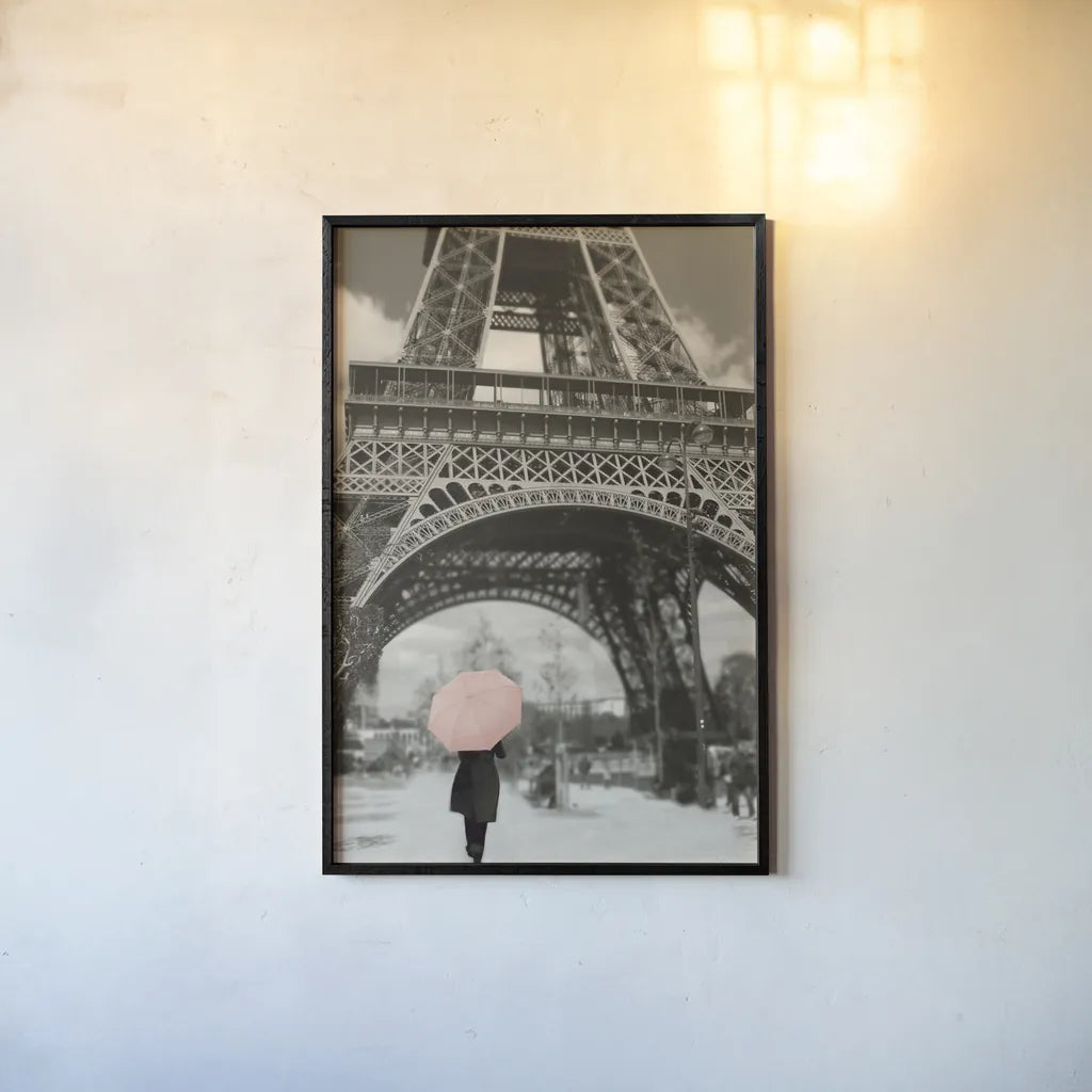 Paris in the Rain II by Sue Schlabach. shown as a paper print in a black flame. Available as a archival giclee rolled canvas, fine art paper, or poster print. SKU 41084h.