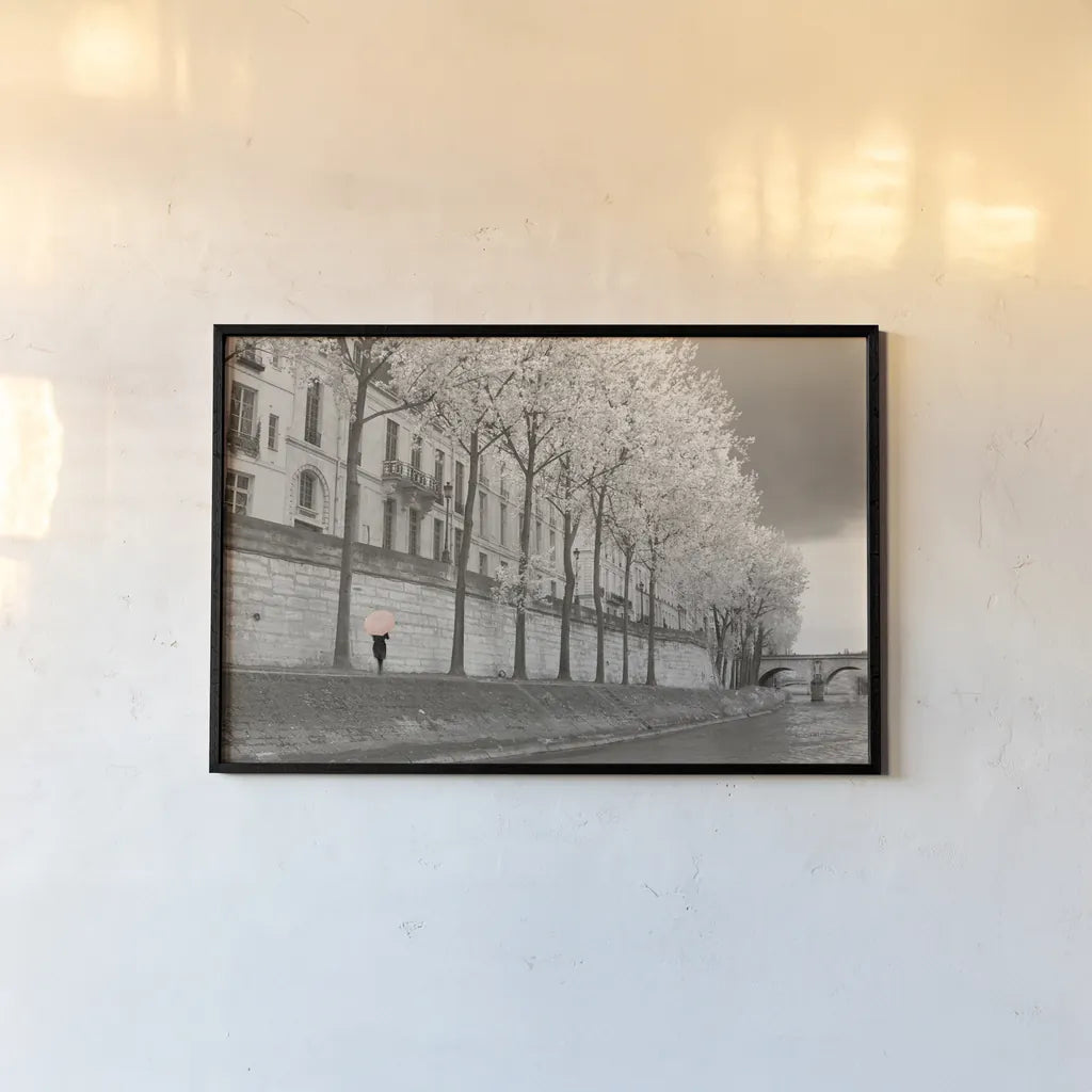 Paris in the Rain III by Sue Schlabach. shown as a paper print in a black flame. Available as a archival giclee rolled canvas, fine art paper, or poster print. SKU 41085i.