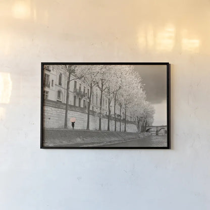 Paris in the Rain III by Sue Schlabach. shown as a paper print in a black flame. Available as a archival giclee rolled canvas, fine art paper, or poster print. SKU 41085i.