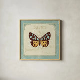 Parisian Butterfly I by Sue Schlabach. Shown in a natural wood glass frame for a timeless modern aesthetic. Available as an archival giclee rolled canvas, fine art paper, or poster print. SKU 9077a.