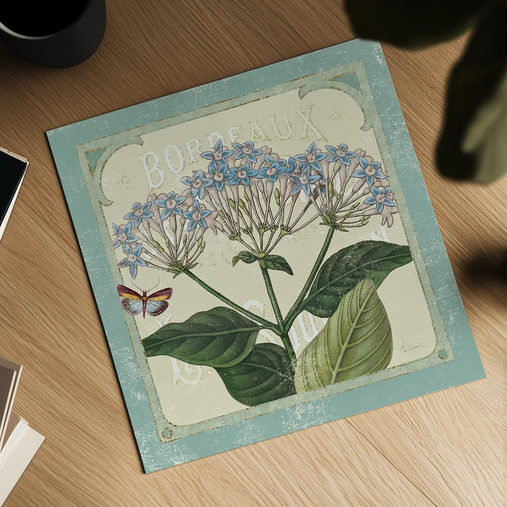 Parisian Flowers I by Sue Schlabach. Shown as a detailed flat fine art print, highlighting archival giclee quality. Available as an archival giclee rolled canvas, fine art paper, or poster print. SKU 9079a.