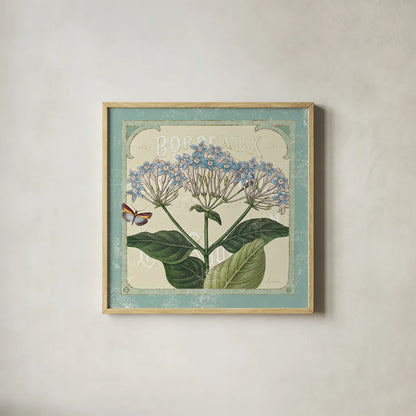 Parisian Flowers I by Sue Schlabach. Shown in a natural wood glass frame for a timeless modern aesthetic. Available as an archival giclee rolled canvas, fine art paper, or poster print. SKU 9079a.