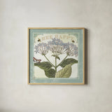 Parisian Flowers I Bees by Sue Schlabach. Shown in a natural wood glass frame for a timeless modern aesthetic. Available as an archival giclee rolled canvas, fine art paper, or poster print. SKU 71318a.