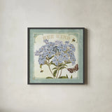 Parisian Flowers II Bees by Sue Schlabach. Shown in a sleek black glass frame for a contemporary gallery look. Available as an archival giclee rolled canvas, fine art paper, or poster print. SKU 71319a.