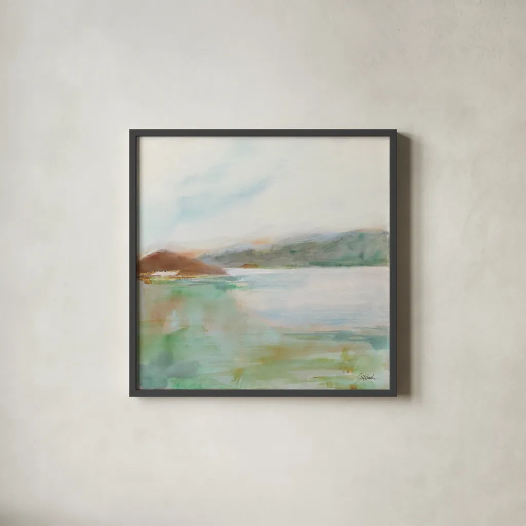 Peace and Quiet by Sue Schlabach. Shown in a sleek black glass frame for a contemporary gallery look. Available as an archival giclee rolled canvas, fine art paper, or poster print. SKU 74877a.