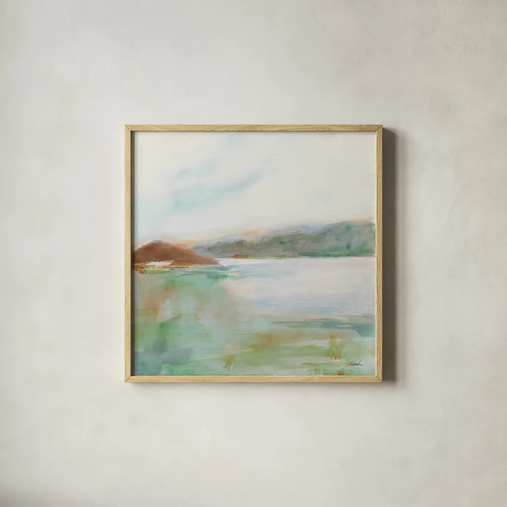 Peace and Quiet by Sue Schlabach. Shown in a natural wood glass frame for a timeless modern aesthetic. Available as an archival giclee rolled canvas, fine art paper, or poster print. SKU 74877a.