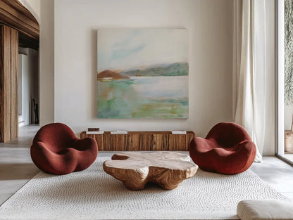 Peace and Quiet by Sue Schlabach. Shown as extra-large giant wall art in a modern living room. Available as an archival giclee rolled canvas, fine art paper, or poster print. SKU 74877a.