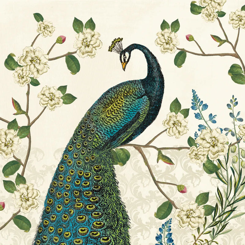 Peacock Arbor I Ivory v2 by Sue Schlabach. SKU 77794a. Archival Giclee Fine art print for wall decor.