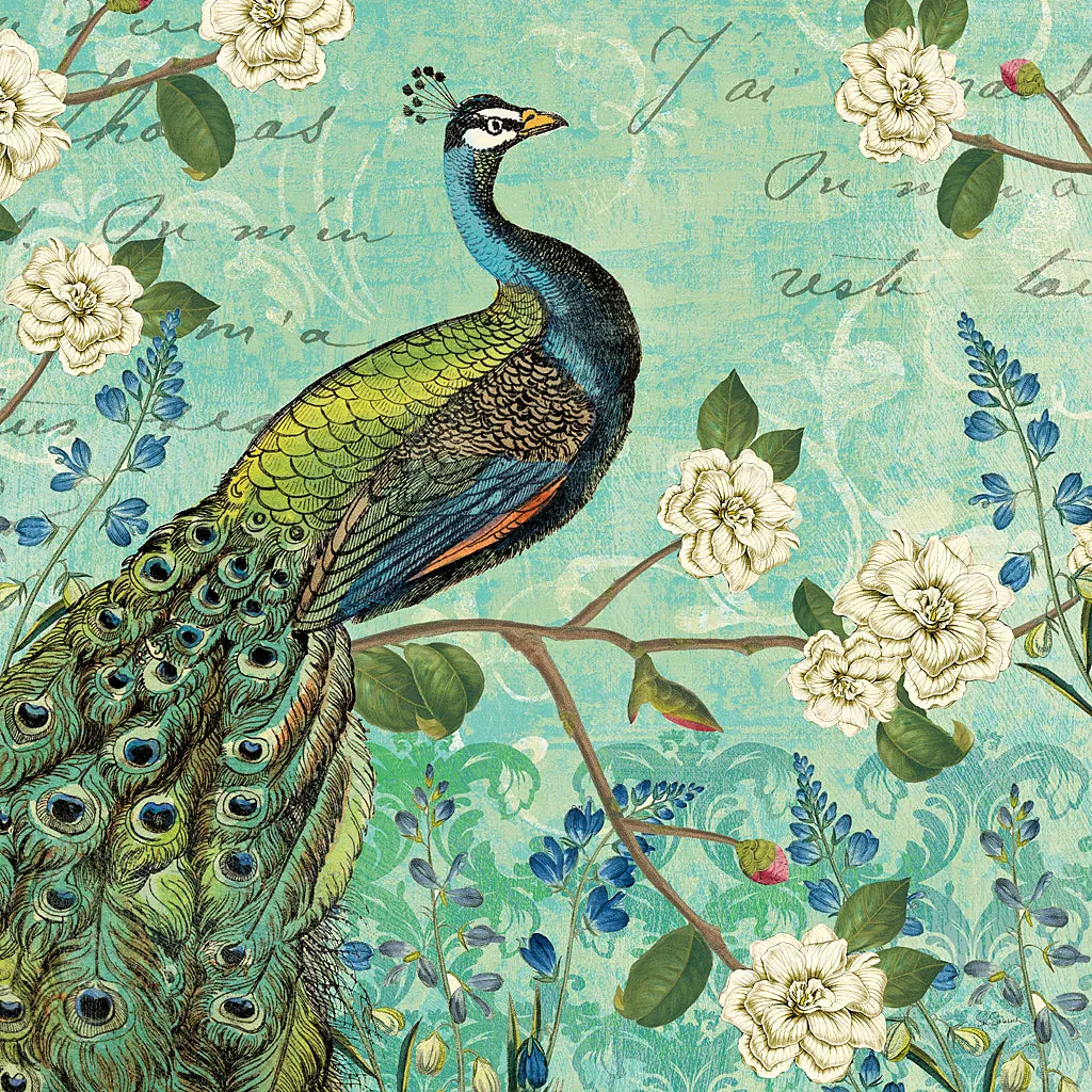 Peacock Arbor V Blue by Sue Schlabach. SKU 16346a. Archival Giclee Fine art print for wall decor.